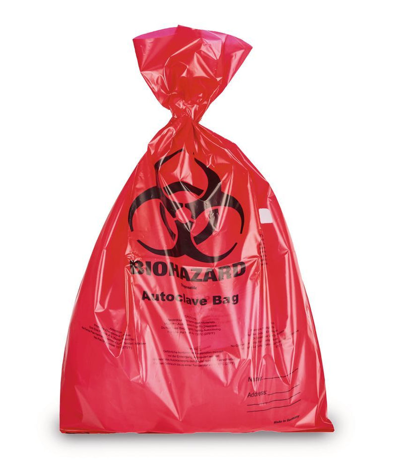 1CE8.1 Bolsa de basura BIOHAZARD roja, 700x1100mm, 110 litros (350 uds) - Quimivitalab
