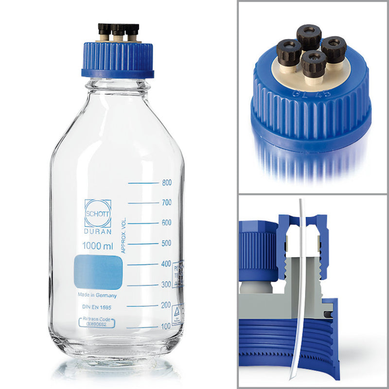 KY94.1: Botella de HPLC con distribuidor múltiple, botella de HPLC de 500 ml (2 uds.) - Quimivitalab
