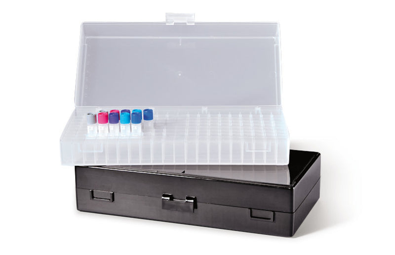 P786.1 Caja de almacenaje para viales, de PP transparente, 200 ranuras- Quimivitalab