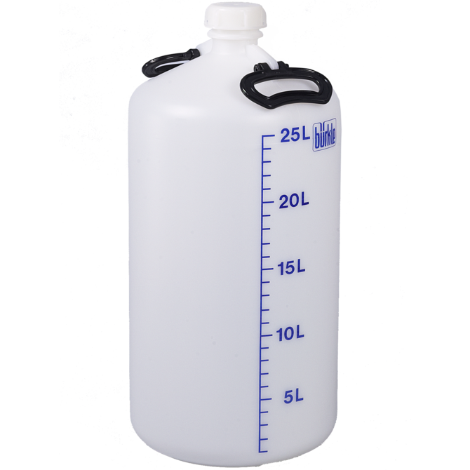 0401-0025 Botella almacenamiento con tapón de rosca y asa de transporte, volumen 25 litros