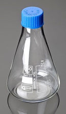 117.050-R Matraz Erlenmeyer 50 ml con rosca GL 25, vidrio borosilicato y tapa GL azul - Quimivitalab