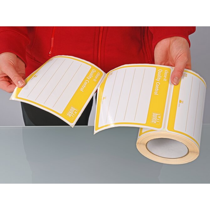 5303-1014 Etiquetas selladoras close-it Maxi 150x150mm amarillo -Rollo de 250 uds