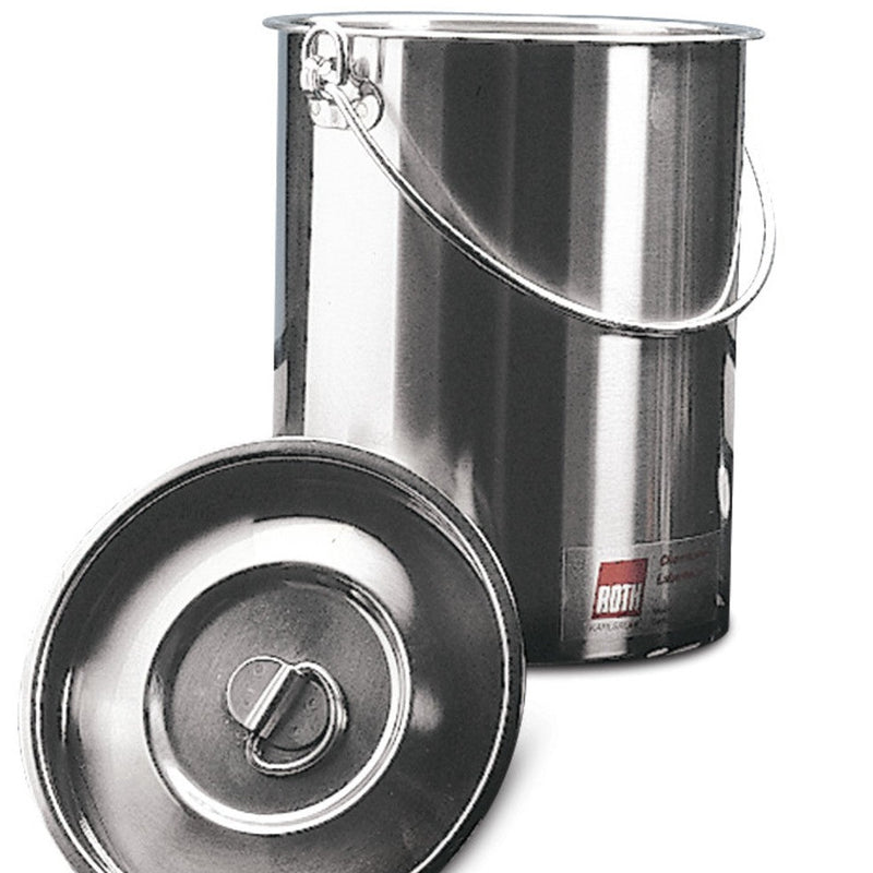 C862.1 Cubo de acero inoxidable con tapa y asa, base curva, capacidad 10 litros - Quimivitalab