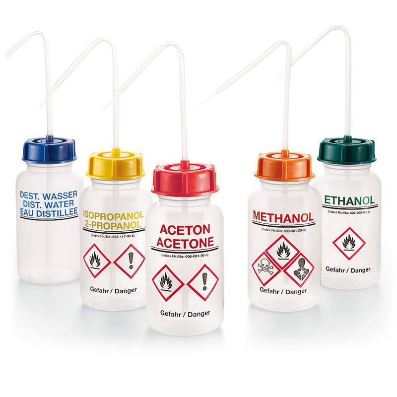 T401.1 Frasco lavador, cuello ancho, polietileno de baja densidad,  Etanol, 500 ml - Quimivitalab