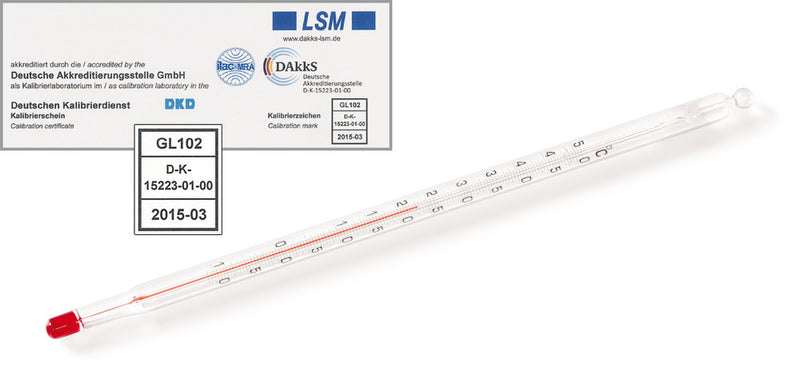 CKX8.1 Termómetro de vidrio con certificado de calibración DAkkS, -10 a +100 °C, Graduación: 0,5 °C
