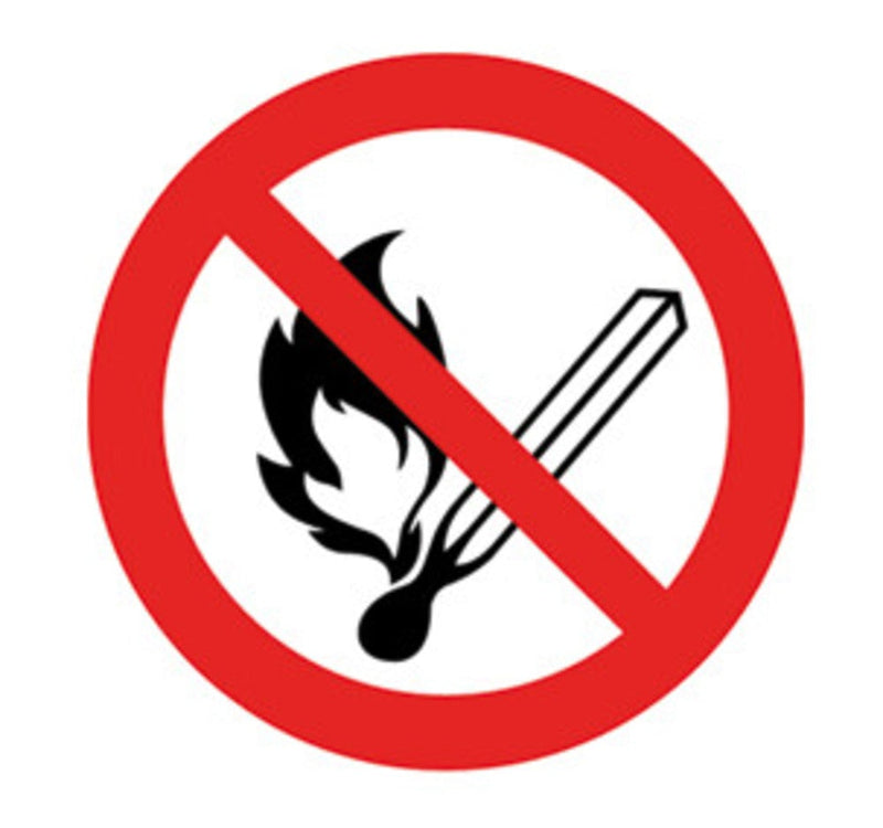 0205.1: Adhesivo de señal  Prohibido el fuego, las llamas libres y fumar, 400 mm - Quimivitalab