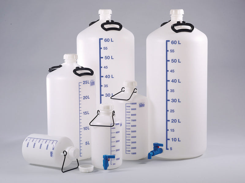 0402-0060: Botella almacenamiento con conector de rosca, HDPE 60 litros - Quimivitalab