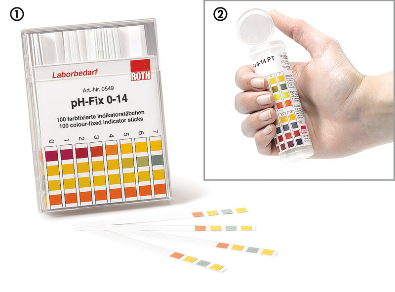 H914.2: Varilla indicadora de pH pH-Fix pH 0.3–2.3 en empaque cuadrado (100 uds) - Quimivitalab