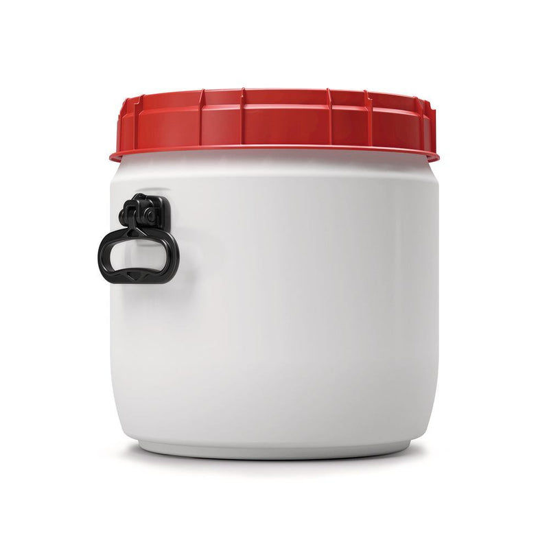 1A35.1 Barril de cuello ancho blanco con tapón de rosca rojo, 34 litros - Quimivitalab