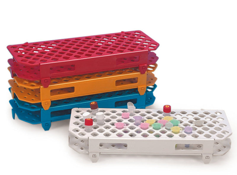 4575.1: Soportes para viales de reacción con dos niveles, 100 ranuras, color rojo (1 unidad) - Quimivitalab