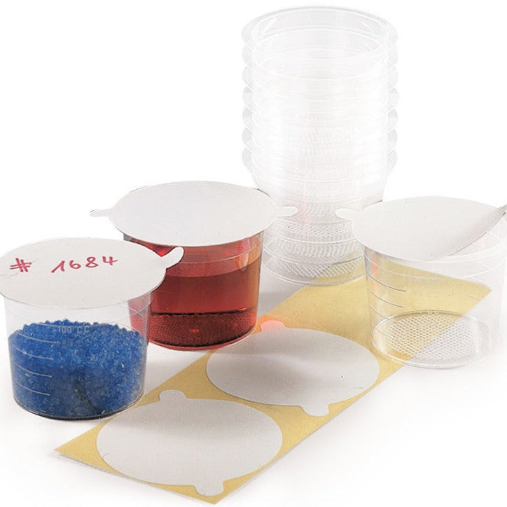 5195.1 Vasos de muestra desechables con tapa de papel autoadhesivo, 100 ml (100 ud) - Quimivitalab