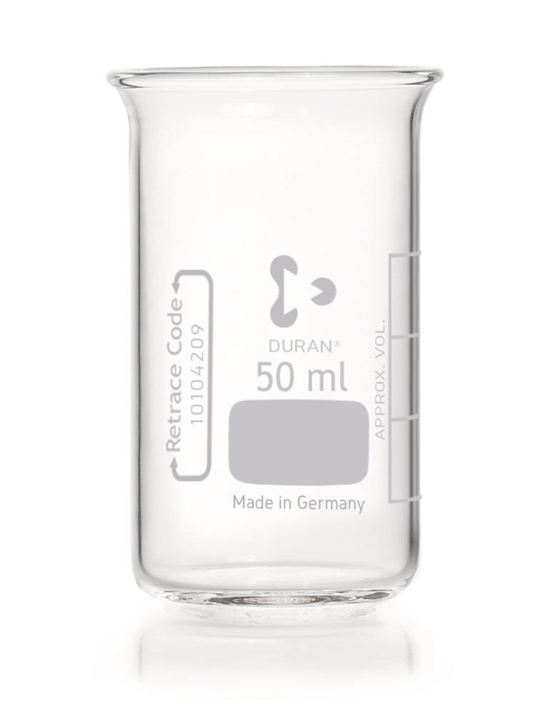 CCK5.1 Vaso sin pico, 50 ml, vidrio DURAN, esterilizable en autoclave (10 uds) - Quimivitalab