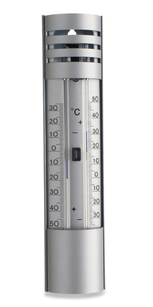 CK40.1: Termómetro de aluminio, máxima/mínima, con ojal para percha - Quimivitalab