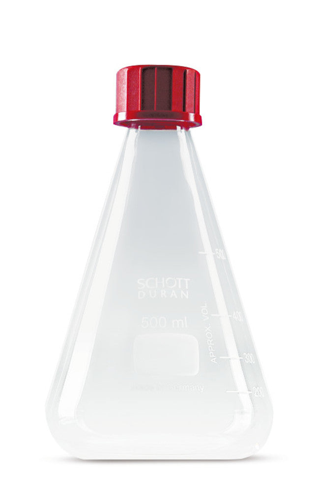 E533.1 Matraz Erlenmeyer con cierre de rosca, vidrio DURAN, 500 ml - Quimivitalab
