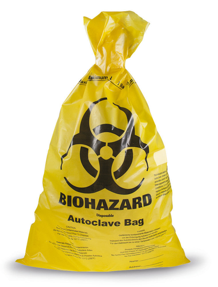 1CHK.1 Bolsas de basura BIOHAZARD amarilla, 700x1100mm, 110 litros (350 uds) - Quimivitalab