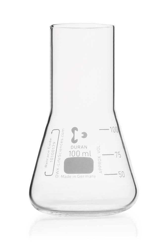 L184.1 Matraz de cultivo en forma de Erlenmeyer, vidrio DURAN, 250 ml (10 uds) - Quimivitalab