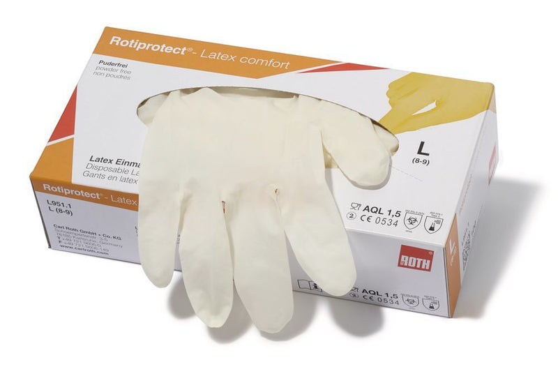 L949.1: Guantes desechables ROTIPROTECT ® Latex comfort, Talla: S (6-7) (100 uds) - Quimivitalab