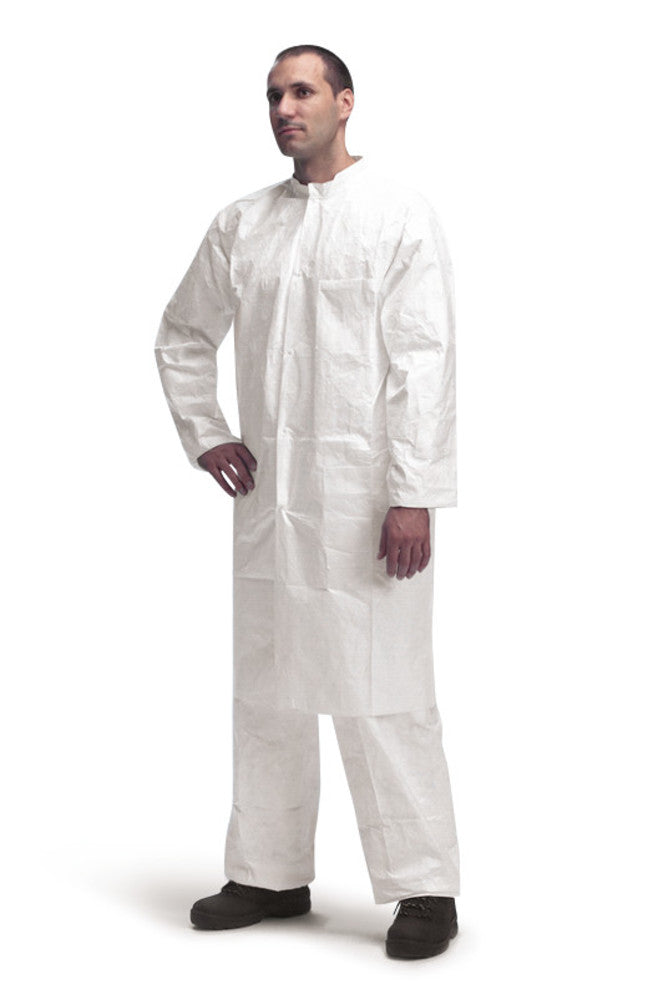 2143.2: Bata de laboratorio TYVEK 500 PL30, 3 botones y bolsillos, T/XL (10 ud) - Quimivitalab