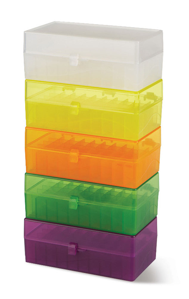 NY16.1: Caja de almacenamiento, 50 ranuras, tapas con bisagras,colores surtidos (5 uds) - Quimivitalab