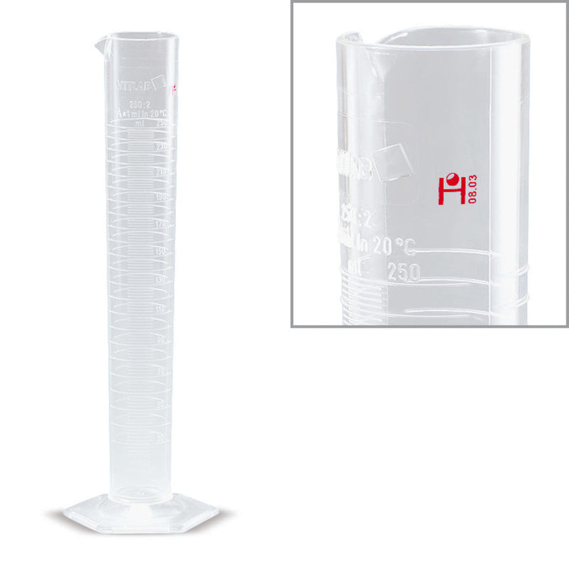 P151.1: Probeta graduada clase A,  PMP, transparente, 250 ml (2 uds) - Quimivitalab