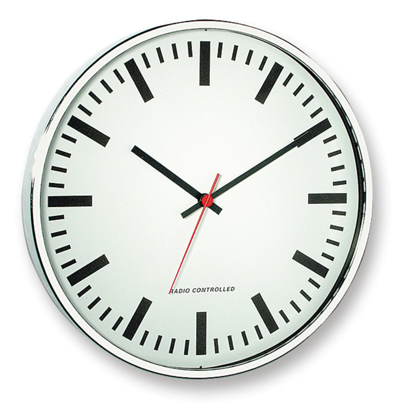 Y227.1: Reloj de pared radiocontrolado, cromo, Ø 300 mm. - Quimivitalab