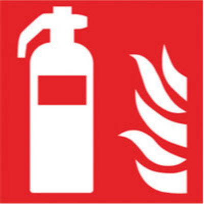 YX20.1 Símbolo de extintor de incendios, según ISO 7010, adhesivo 200x200mm- Quimivitalab