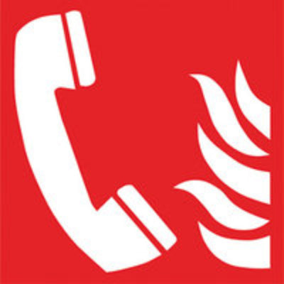 YX25.1 Símbolo de Teléfono de emergencia contra incendios, ISO 7010, adhesivo, 200x200m - Quimivitalab