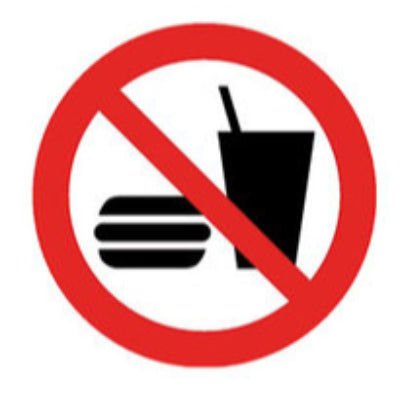 YX35.1 Señal de Prohibido comer y beber, según ISO 7010, autoadhesiva, 200 mm - Quimivitalab