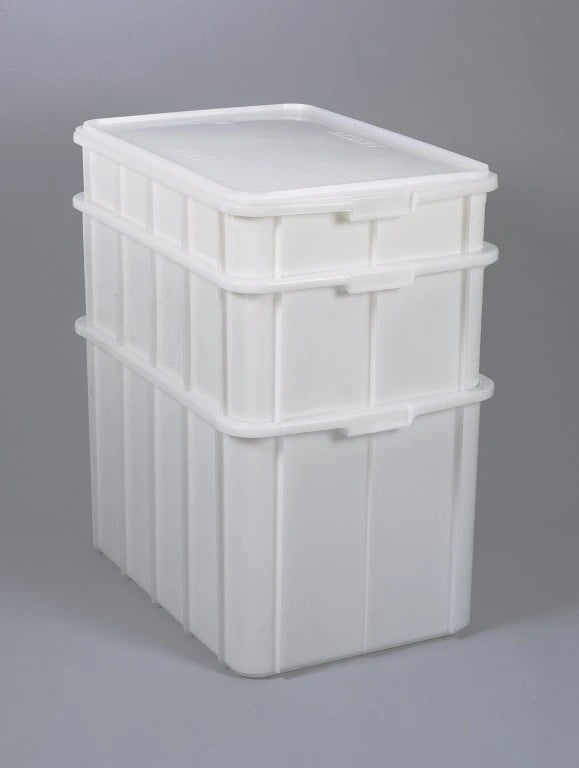 3418-0129 Caja de almacenamiento HDPE blanca apilable, 660x450x130 mm, 29 litros - Quimivitalab