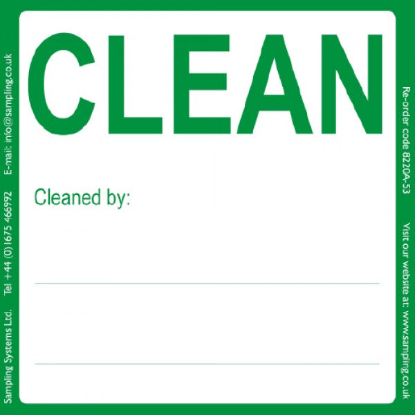 8220A-53 Etiqueta preimpresa CLEAN, 95x95 cm, ultra adhesiva (rollo de 500 uds) - Quimivitalab