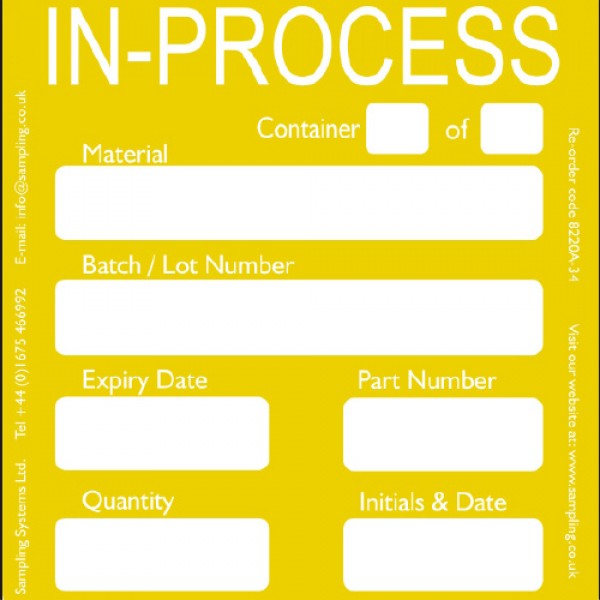 8220A-34 Etiqueta preimpresa IN PROCESS, 95x95 cm, ultra adhesiva (rollo de 500 uds) - Quimivitalab