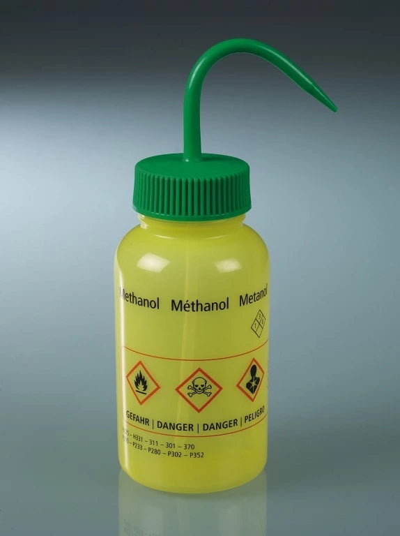 0310-3052 Frasco lavador cuello ancho, impresión "Metanol" LDPE 500 ml - Quimivitalab